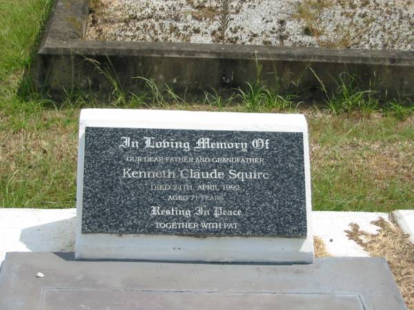 Kenneth Claude SQUIRE  | 24 Apr 1992 aged 71  |   | Sherwood (Anglican) Cemetery, Brisbane  |   | 