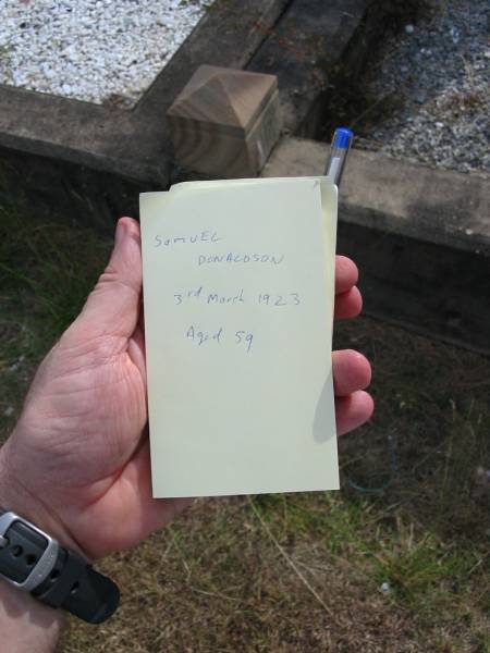 Samuel DONALDSON  | 3 Mar 1923  | aged 59  |   | Sherwood (Anglican) Cemetery, Brisbane  |   | 