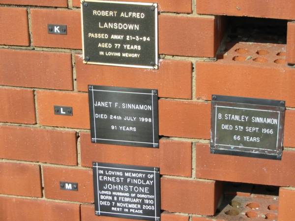 Janet F SINNAMON  | 24 Jul 1998 aged 91  |   | Sherwood (Anglican) Cemetery, Brisbane  |   | 