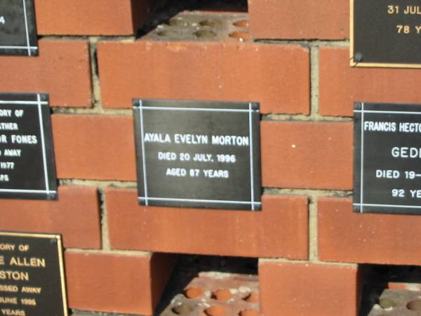 Ayala Evelyn MORTON  | 20 Jul 1996  | aged 87  |   | Sherwood (Anglican) Cemetery, Brisbane  |   | 