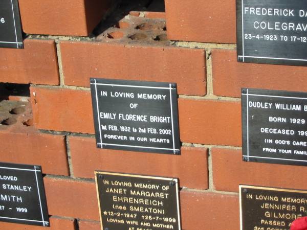Emily Florence BRIGHT  | 1 Feb 1932 to 2 Feb 2002  |   | Sherwood (Anglican) Cemetery, Brisbane  |   | 