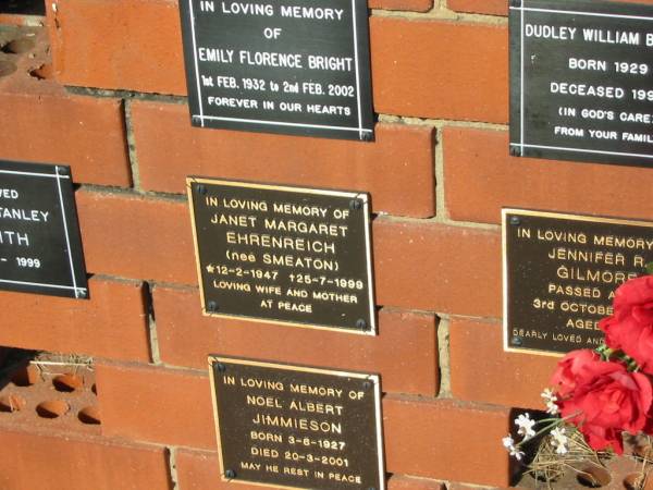 Janet Margaret EHRENREICH (nee SMEATON)  | 12-2-1947 to 25-7-1999  |   | Sherwood (Anglican) Cemetery, Brisbane  |   | 