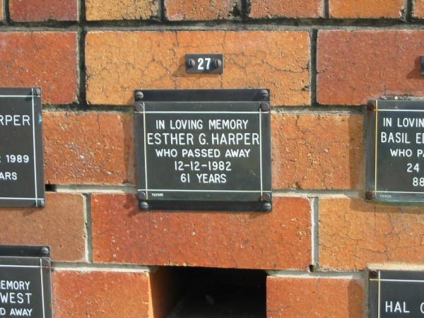 Esther G HARPER  | 12-12-1982  | 61 yrs  |   | Sherwood (Anglican) Cemetery, Brisbane  | 