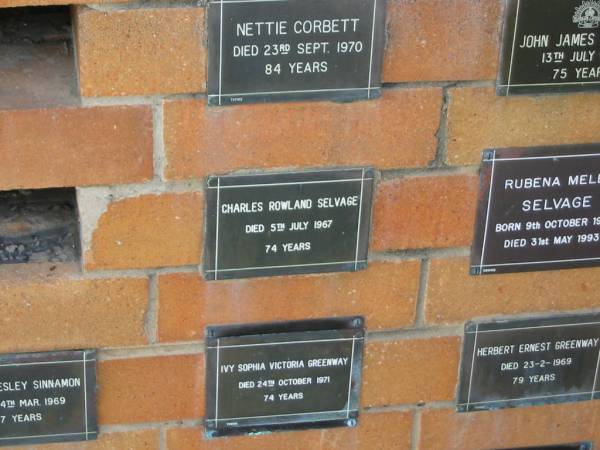 Charles Rowland SELVAGE  | 5 Jul 1967  | 74 yrs  |   | Sherwood (Anglican) Cemetery, Brisbane  | 