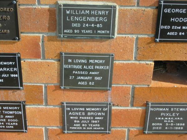 Gertrude Alice PARKER  | 27 Jan 1987  | aged 82  |   | Sherwood (Anglican) Cemetery, Brisbane  | 