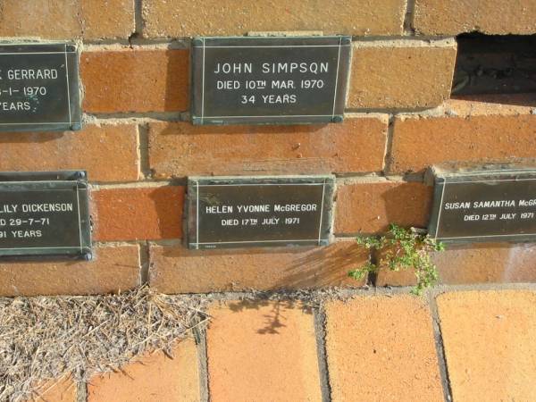 Helen Yvonne McGregor  | 17 Jul 1971  |   | Sherwood (Anglican) Cemetery, Brisbane  | 