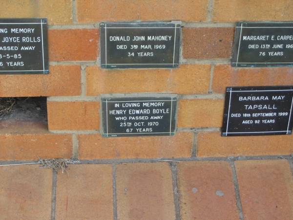 Henry Edward BOYLE  | 25 Oct 1970  | 67 yrs  |   | Sherwood (Anglican) Cemetery, Brisbane  | 