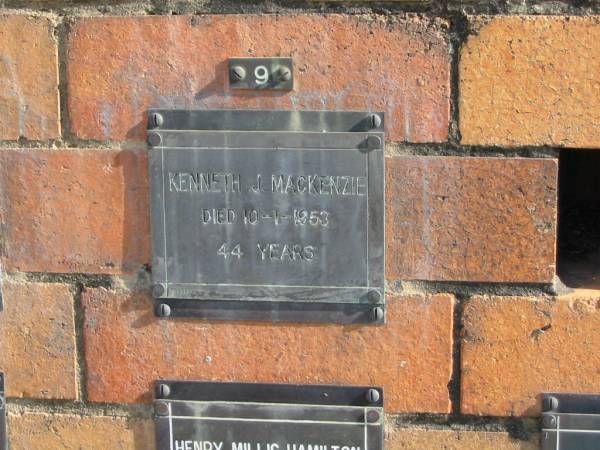 Kenneth J MacKENZIE  | 10-1-1953  | 44 yrs  | Sherwood (Anglican) Cemetery, Brisbane  | 