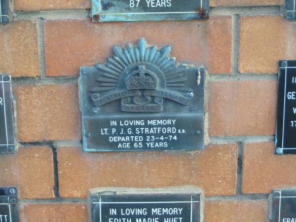 P J G STRATFORD  | 24-4-74  | 65 yrs  |   | Sherwood (Anglican) Cemetery, Brisbane  | 