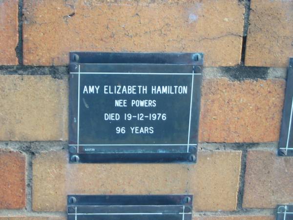 Amy Elizabeth HAMILTON (nee POWERS)  | 19-12-1976  | 96 yrs  |   | Sherwood (Anglican) Cemetery, Brisbane  | 