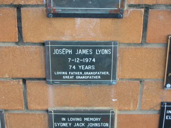 Joseph James LYONS  | 7-12-1974  | 74 yrs  |   | Sherwood (Anglican) Cemetery, Brisbane  | 