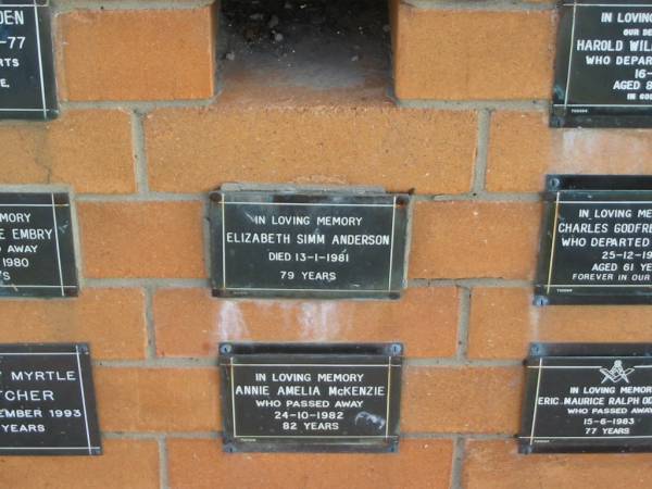 Elizabeth Simm ANDERSON  | 13-1-1981  | 79 yrs  |   | Sherwood (Anglican) Cemetery, Brisbane  | 
