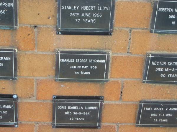 Charles George GEHRMANN  | 1 May 1959  | 84 yrs  |   | Sherwood (Anglican) Cemetery, Brisbane  | 