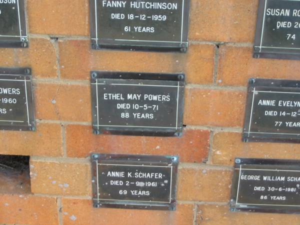 Ethel May POWERS  | 10-5-71  | 88 yrs  |   | Sherwood (Anglican) Cemetery, Brisbane  | 