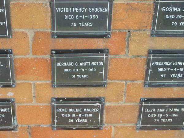 Bernard G WHITTINGTON  | 20-8-1960  | 31 yrs  |   | Sherwood (Anglican) Cemetery, Brisbane  | 