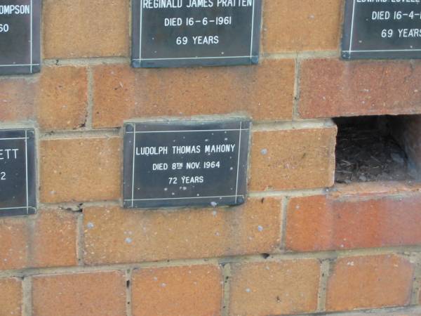 Ludolph Thomas MAHONY  | 8 Nov 1964  | 72 yrs  |   | Sherwood (Anglican) Cemetery, Brisbane  | 