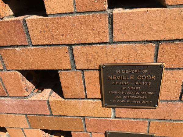 Neville COOK  | b: 5 Nov 1932  | d: 9 Jan 2016 aged 83  |   | Sherwood (Anglican) Cemetery, Brisbane  |   | 