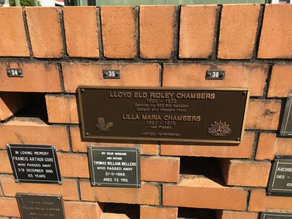 Lloyd Eld Ridley CHAMBERS  | b: 1895  | d: 1972  |   | Lilla Maria CHAMBERS (nee PRATTEN)  | b: 1897  | d: 1978  |   | Sherwood (Anglican) Cemetery, Brisbane  |   |   | 