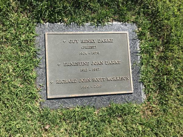 Guy Henry DARKE (priest)  | b: 1904  | d: 1979  |   | Ernestine Joan DARKE  | b: 1912  | d: 1997  |   | Richard John Scott MORRISON  | b: 1966  | d: 2010  |   | Sherwood (Anglican) Cemetery, Brisbane  |   | 