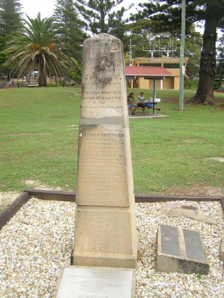 Frederick Stephen WHITE,  | died 2 June 1864,  | erected by Thomas Hubbard, John McElhone, Mary Jane Cullen;  | South West Rocks, New South Wales  | 
