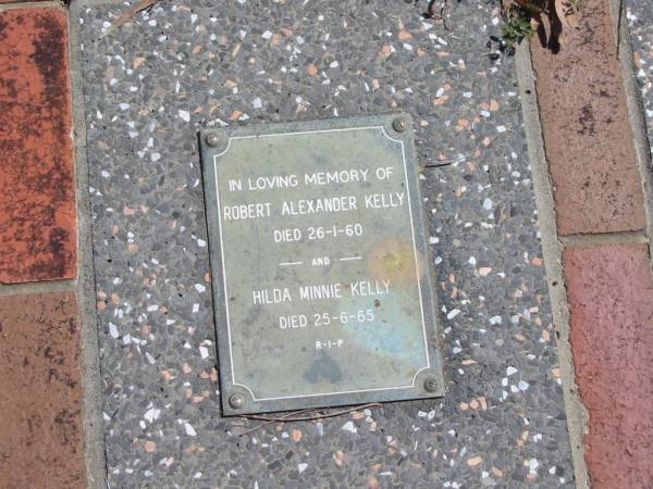 Robert Alexander KELLY  | 26-1-60  |   | Hilda Minnie KELLY  | 25-6-65  |   | St Margarets Anglican memorial garden, Sandgate, Brisbane  |   | 