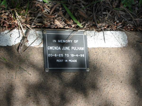 Gwenda June PULHAM  | 20-6-25 to 19-4-98  |   | St Margarets Anglican memorial garden, Sandgate, Brisbane  |   | 