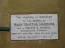 Mary Martha HARDING
(wife of Walter C HARDING)
born 16 Jun 1855
died 10 May 1936
St Thomas Anglican, Toowong, Brisbane