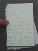 
Friedericke W Ch KROLL
(wife of Daniel F KROLL)
geb 4? Apr 1825, gest 25? Dec? 1889, act 66 ahr 7 mon
Daniel F KROLL
d: 17 Nov 1892, aged 76
Stone Quarry Cemetery, Jeebropilly, Ipswich


