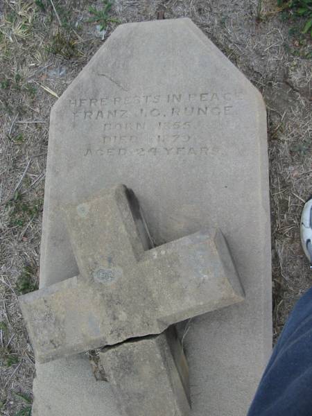 Franz J C RUNGE  | b: 1855, d: 1879 aged 24  | Stone Quarry Cemetery, Jeebropilly, Ipswich  | 