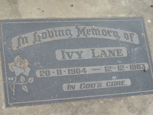 Ivy LANE  | b: 20 Nov 1904, d: 12 Dec 1983  | Stone Quarry Cemetery, Jeebropilly, Ipswich  | 