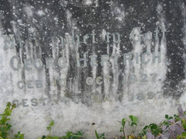 Georg HERTRICH  | b: 10 Oct 1827, d: 4 May 1897  | Stone Quarry Cemetery, Jeebropilly, Ipswich  | 