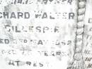 
Richard Walter GILLESPIE,
father grandfather,
died 3 May 1962 aged 78 years;
Eleanor Isabel GILLESPIE,
wife mother grandmother,
died 7 Feb 1948 aged 52 years;
Barbara May GILLESPIE,
died 12 May 1942 aged 8 months;
Swan Creek Anglican cemetery, Warwick Shire
