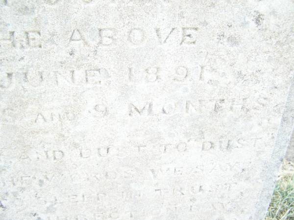 Harriet Mahala EASTWELL,  | died 4 March 1891 aged 29 years;  | Rupert John,  | son,  | died 8 June 1891 aged 3 years 9 months;  | Swan Creek Anglican cemetery, Warwick Shire  | 