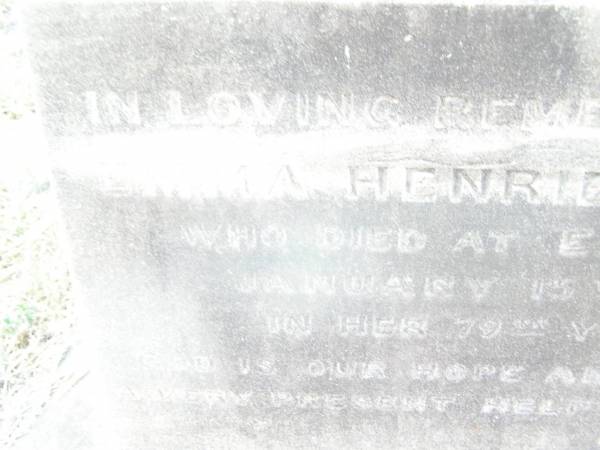 Emma Henrietta REEVE,  | died Emu Vale 15 January 1886 in 79th year;  | Swan Creek Anglican cemetery, Warwick Shire  | 