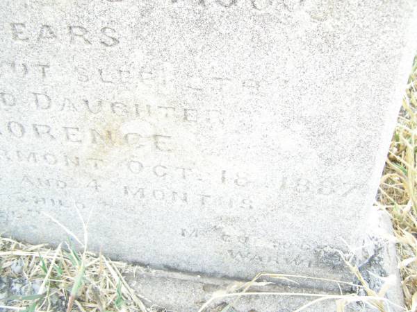Maude,  | daughter of Louis & Jane LEWIS,  | died 10 Feb 1885 aged 4 years 7 months;  | Jane,  | wife,  | died 24 Dec 1885 aged 29 years;  | Ada Florence,  | daughter,  | died Clermont 18 Oct 1887  | aged 5 years 4 months;  | Swan Creek Anglican cemetery, Warwick Shire  | 