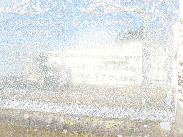 Sydney Parnell CUTMORE,  | died 7 Aug 1930 aged 56 years;  | Emily CUTMORE,  | died 26 June 1948 aged 77 years;  | Jessie May Irene CUTMORE,  | died 24 June 1913 aged 2 years;  | Swan Creek Anglican cemetery, Warwick Shire  | 