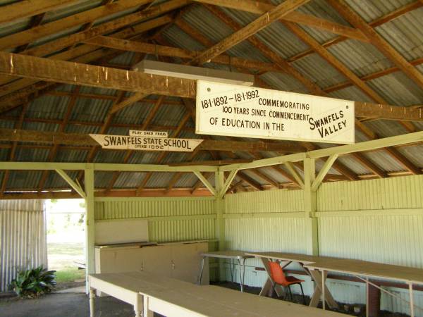 Swanfels State School,  | opened 18-1-1892;  | Swanfels Pioneers Memorial Park, Warwick Shire  | 