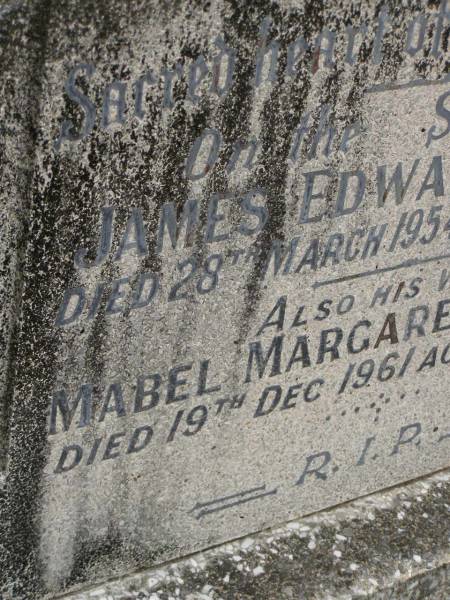 James Edward DOLAN,  | died 28 March 1954 aged 67 years;  | Mabel Margaret DOLAN,  | wife,  | died 19 Dec 1961 aged 73 years;  | Tallebudgera Catholic cemetery, City of Gold Coast  | 