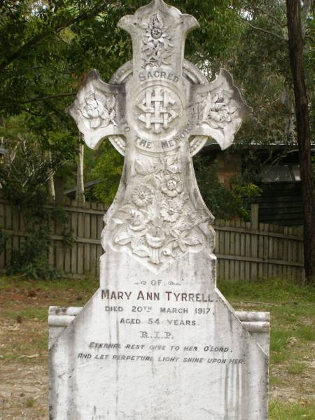 Mary Ann TYRRELL,  | died 20 March 1917 aged 54 years;  | Tallebudgera Catholic cemetery, City of Gold Coast  | 
