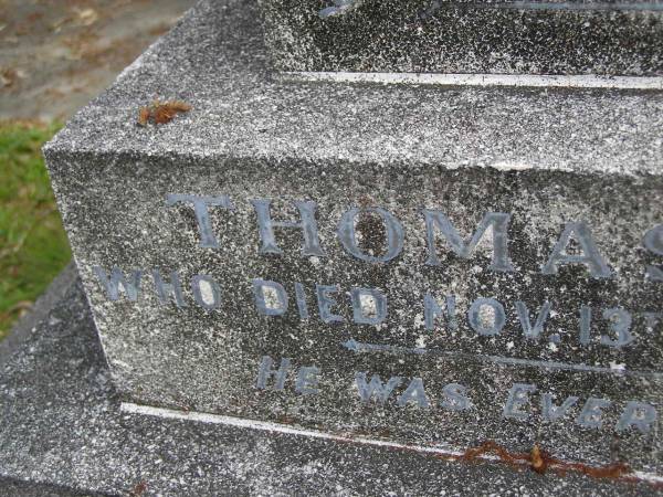 Thomas DOLAN,  | died 13 Nov 1942 aged 78 years;  | Ethel Frances,  | widow,  | died 2 Aug 1978 aged 87 years;  | Tallebudgera Catholic cemetery, City of Gold Coast  | 