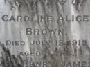 Caroline Alice BROWN,
died 13 July 1915 aged 5 years;
Henry James BROWN,
died 22 Sept 1924 aged 19 years;
Tallebudgera Presbyterian cemetery, City of Gold Coast