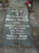 Michael Francis YORE
died Ardee Logan Village
13 May 1940
aged 66
wife
Cecilia Maud (YORE)
17 Jun 1977
Tamborine Catholic Cemetery, Beaudesert