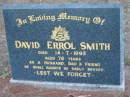 David Errol SMITH
14 Jul 1993
aged 76
Tamborine Catholic Cemetery, Beaudesert
