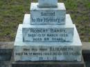 Robert BARRY
15 Mar 1959
aged 88
wife Elizabeth (BARRY)
14 Apr 1959
aged 83
Tamborine Catholic Cemetery, Beaudesert