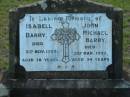 Isabell BARRY
8 Nov 1979
aged 78
John Michael BARRY
3 Mar 1953
aged 54
Tamborine Catholic Cemetery, Beaudesert