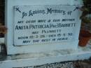 Anita Patricia (Pat) BARRETT (nee PLUNKETT)
B: 18 Mar 1926
D: 19 May 1992
Tamborine Catholic Cemetery, Beaudesert