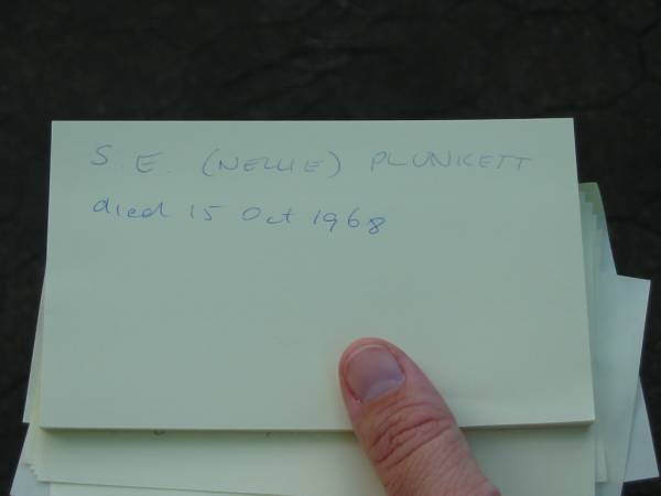 S E (Nellie) PLUNKETT  | 15 Oct 1968  |   | Tamborine Catholic Cemetery, Beaudesert  |   | 