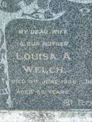 Isaac WELCH
17 Jul 1958, aged 90
Louisa A WELCH
5 Jun 1938, aged 65
Tamrookum All Saints church cemetery, Beaudesert