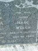 Isaac WELCH
17 Jul 1958, aged 90
Louisa A WELCH
5 Jun 1938, aged 65
Tamrookum All Saints church cemetery, Beaudesert