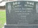 Frank SALISBURY
3 Jul 1957, aged 73
Anne (SALISBURY)
8 Jun 1981, aged 83
Tamrookum All Saints church cemetery, Beaudesert